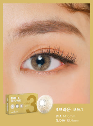 Three Brown Code1 Brown (2Pcs) Monthly (Buy 1 Get 1 Free) Colored Contacts